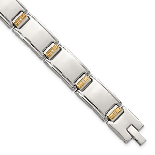 Chisel Stainless Steel Polished with 14K Gold Accent and 1/10ct. Diamond 8.5 inch Link Bracelet