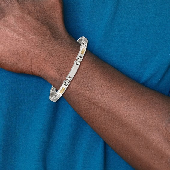 Chisel Stainless Steel Brushed and Polished with 14K Gold Accent and 1/20ct. Diamond 8.5 inch Bracelet