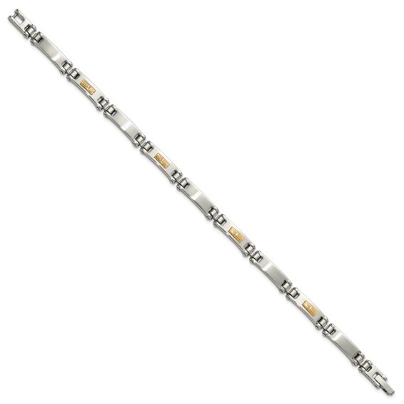 Chisel Stainless Steel Brushed and Polished with 14K Gold Accent and 1/20ct. Diamond 8.5 inch Bracelet