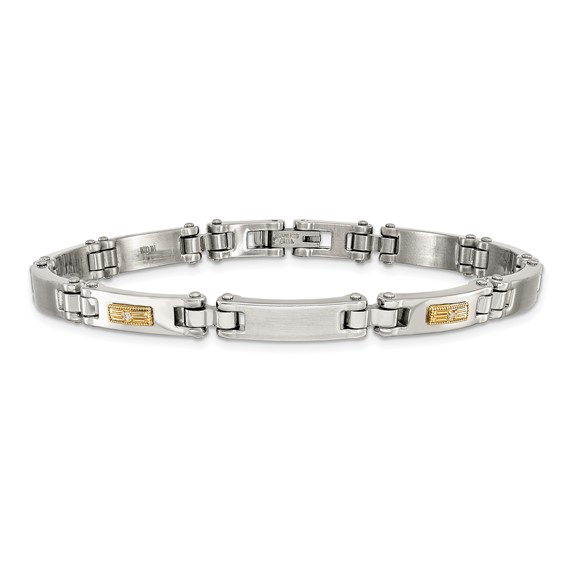 Chisel Stainless Steel Brushed and Polished with 14K Gold Accent and 1/20ct. Diamond 8.5 inch Bracelet
