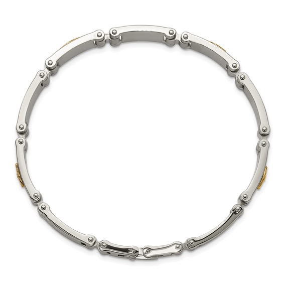 Chisel Stainless Steel Brushed and Polished with 14K Gold Accent and 1/20ct. Diamond 8.5 inch Bracelet