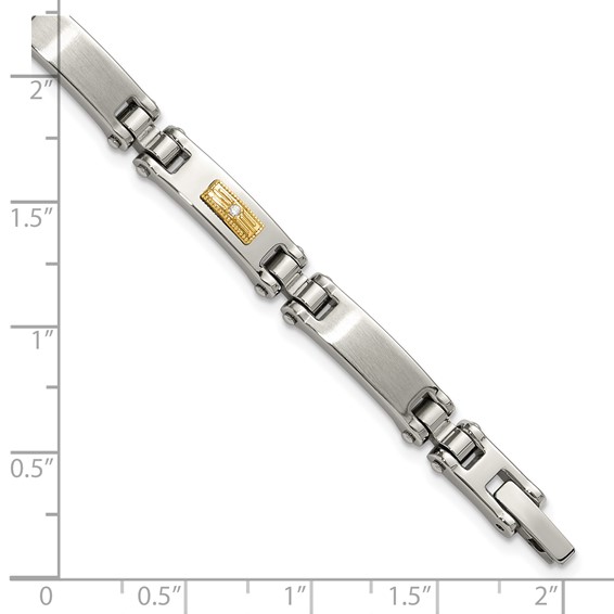 Chisel Stainless Steel Brushed and Polished with 14K Gold Accent and 1/20ct. Diamond 8.5 inch Bracelet
