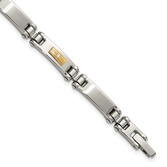 Chisel Stainless Steel Brushed and Polished with 14K Gold Accent and 1/20ct. Diamond 8.5 inch Bracelet