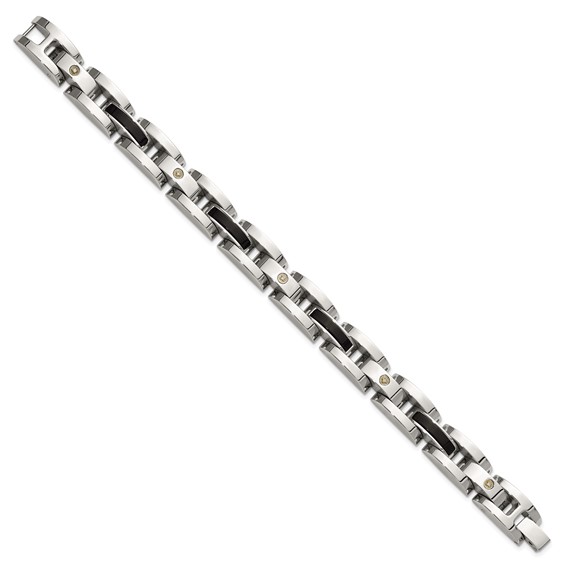 Chisel Stainless Steel Polished with .03ct Diamond and Onyx 8.25 inch Link Bracelet