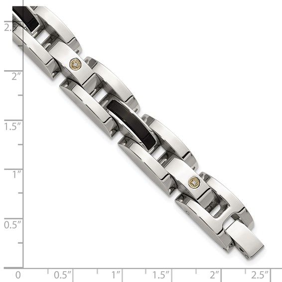 Chisel Stainless Steel Polished with .03ct Diamond and Onyx 8.25 inch Link Bracelet