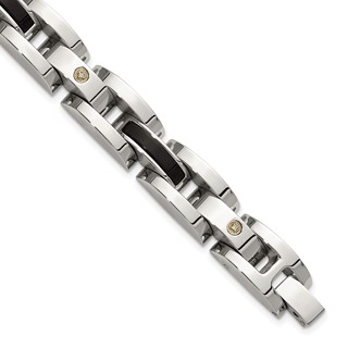 Chisel Stainless Steel Polished with .03ct Diamond and Onyx 8.25 inch Link Bracelet