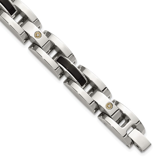 Chisel Stainless Steel Polished with .03ct Diamond and Onyx 8.25 inch Link Bracelet