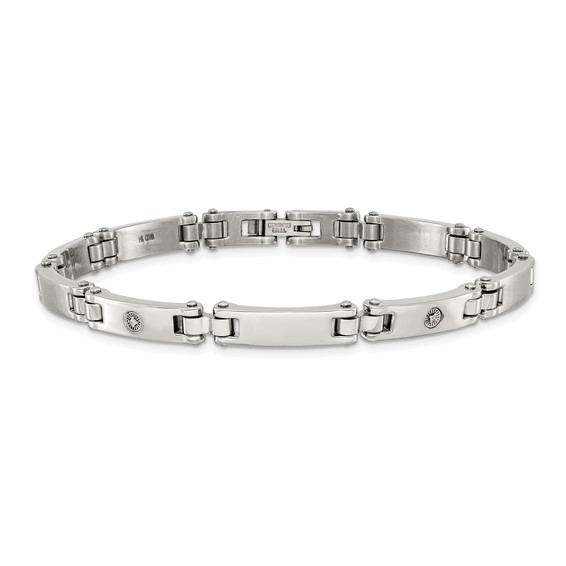 Chisel Stainless Steel Brushed and Polished with 14K White Gold Accent and .02ct Diamond 8.5 inch Bracelet