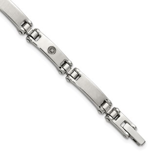 Chisel Stainless Steel Brushed and Polished with 14K White Gold Accent and .02ct Diamond 8.5 inch Bracelet