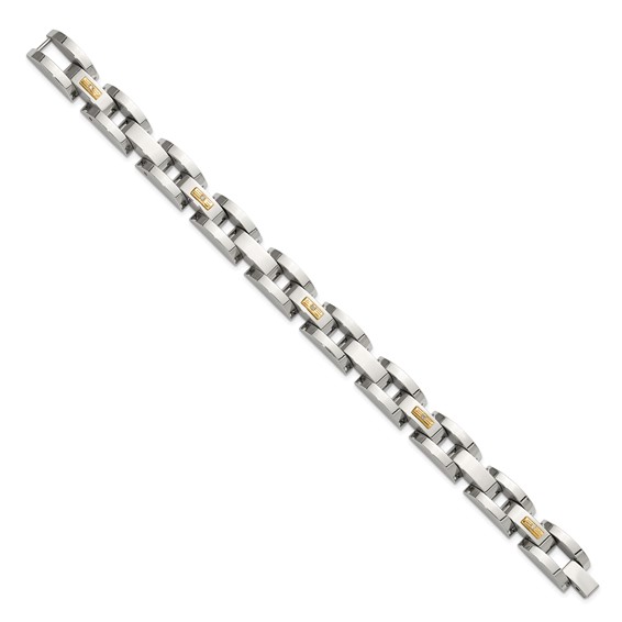 Chisel Stainless Steel Polished with 14K Gold Accent and 1/20ct. Diamond 8.25 inch Link Bracelet