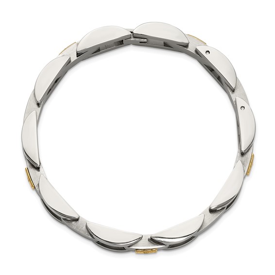 Chisel Stainless Steel Polished with 14K Gold Accent and 1/20ct. Diamond 8.25 inch Link Bracelet