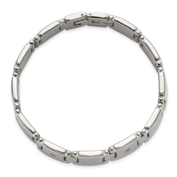 Chisel Stainless Steel Polished with 14K White Accent and .03ct Diamond 8 inch Link Bracelet