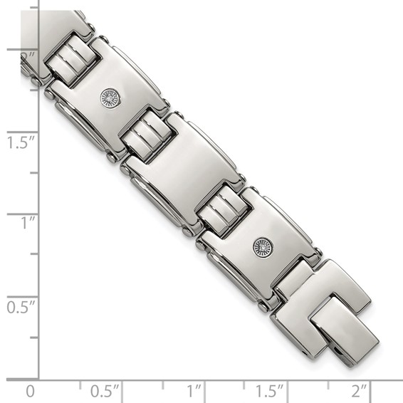 Chisel Stainless Steel Polished with 14K White Accent and .03ct Diamond 8 inch Link Bracelet