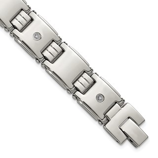 Chisel Stainless Steel Polished with 14K White Accent and .03ct Diamond 8 inch Link Bracelet