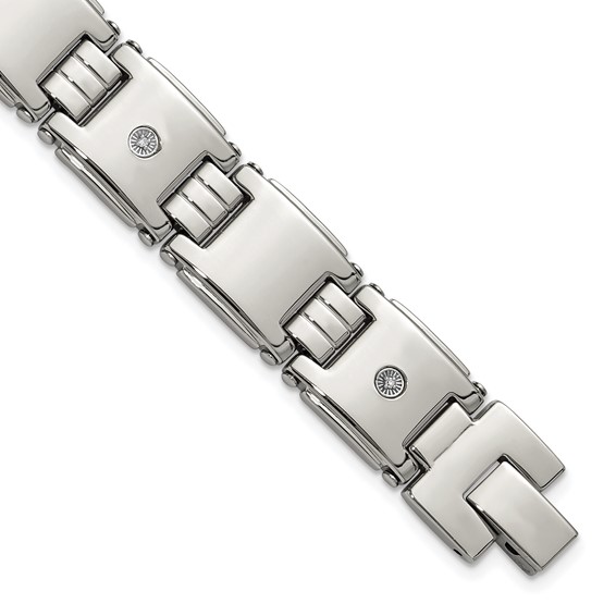 Chisel Stainless Steel Polished with 14K White Accent and .03ct Diamond 8 inch Link Bracelet