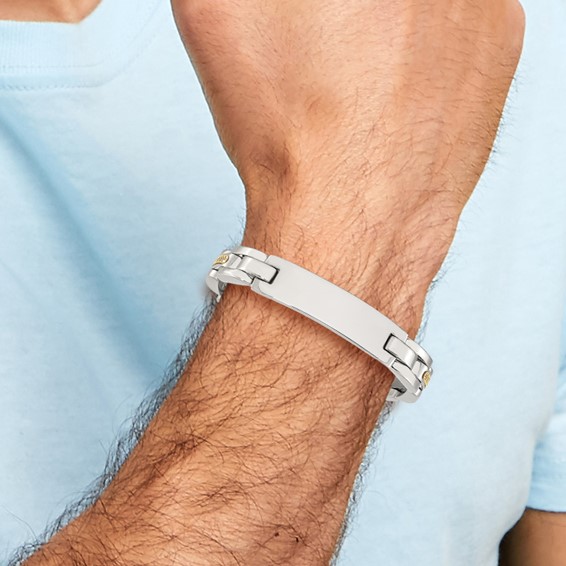 Chisel Stainless Steel Polished with 14K Gold Accent 8.5 inch ID Link Bracelet