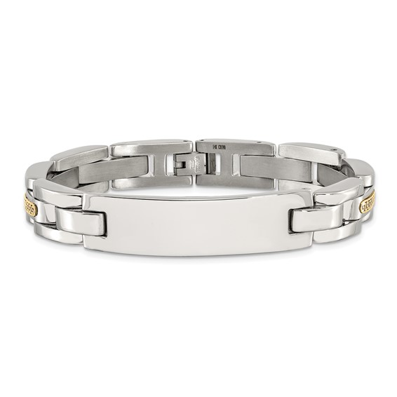 Chisel Stainless Steel Polished with 14K Gold Accent 8.5 inch ID Link Bracelet
