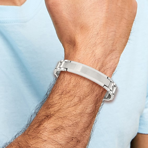 Chisel Stainless Steel Brushed and Polished with 14K White Gold Accent and 1/20ct. Diamond 8.5 inch Bracelet