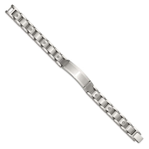 Chisel Stainless Steel Brushed and Polished with 14K White Gold Accent and 1/20ct. Diamond 8.5 inch Bracelet