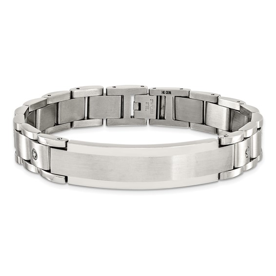 Chisel Stainless Steel Brushed and Polished with 14K White Gold Accent and 1/20ct. Diamond 8.5 inch Bracelet