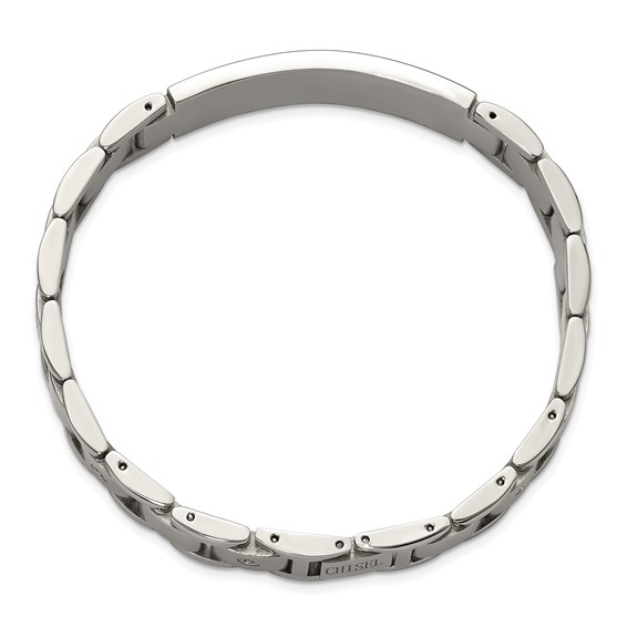 Chisel Stainless Steel Brushed and Polished with 14K White Gold Accent and 1/20ct. Diamond 8.5 inch Bracelet