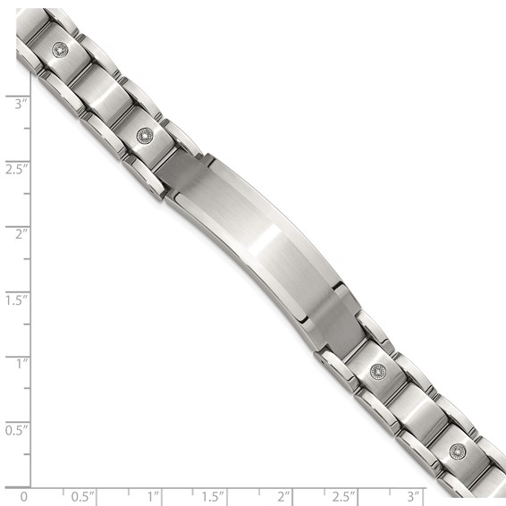 Chisel Stainless Steel Brushed and Polished with 14K White Gold Accent and 1/20ct. Diamond 8.5 inch Bracelet