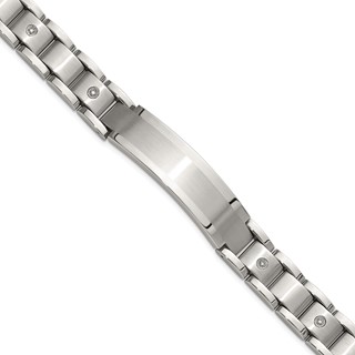 Chisel Stainless Steel Brushed and Polished with 14K White Gold Accent and 1/20ct. Diamond 8.5 inch Bracelet