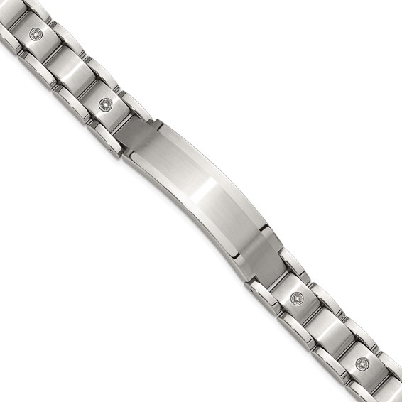 Chisel Stainless Steel Brushed and Polished with 14K White Gold Accent and 1/20ct. Diamond 8.5 inch Bracelet