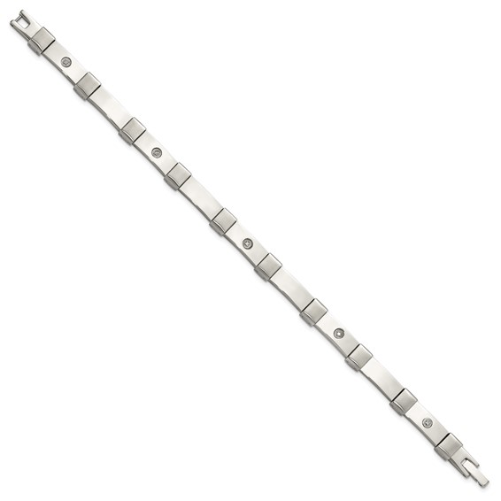 Chisel Stainless Steel Brushed and Polished with 14K White Gold Accent and .03ct Diamond 8.25 inch Bracelet