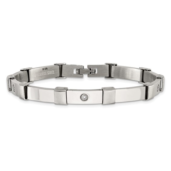 Chisel Stainless Steel Brushed and Polished with 14K White Gold Accent and .03ct Diamond 8.25 inch Bracelet