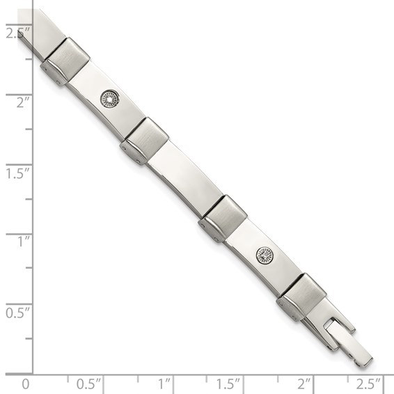 Chisel Stainless Steel Brushed and Polished with 14K White Gold Accent and .03ct Diamond 8.25 inch Bracelet