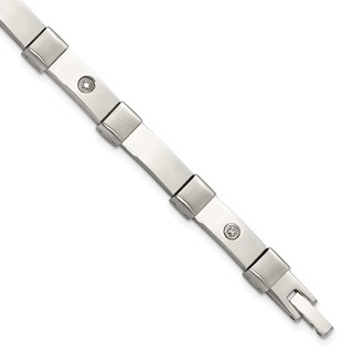 Chisel Stainless Steel Brushed and Polished with 14K White Gold Accent and .03ct Diamond 8.25 inch Bracelet