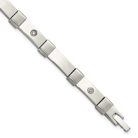 Chisel Stainless Steel Brushed and Polished with 14K White Gold Accent and .03ct Diamond 8.25 inch Bracelet