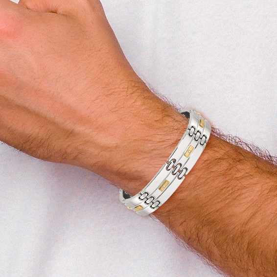 Chisel Stainless Steel Polished with 14K Gold Accent and 1/15ct. Diamond 8.5 inch Link Bracelet