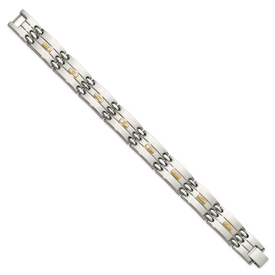 Chisel Stainless Steel Polished with 14K Gold Accent and 1/15ct. Diamond 8.5 inch Link Bracelet