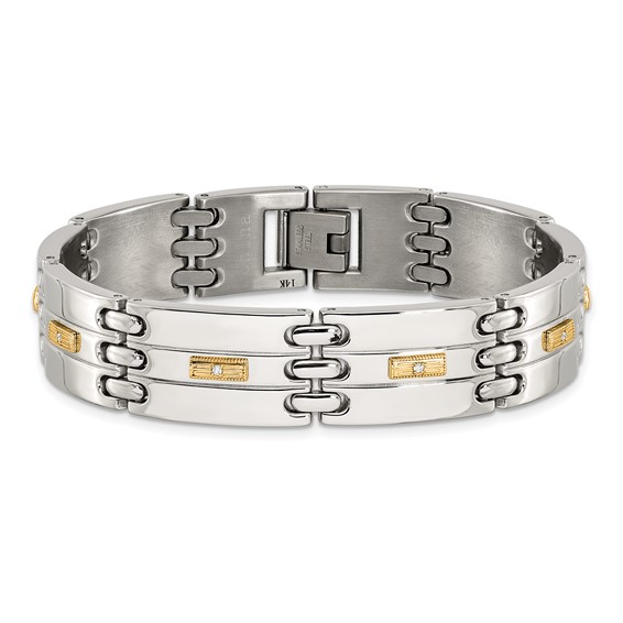 Chisel Stainless Steel Polished with 14K Gold Accent and 1/15ct. Diamond 8.5 inch Link Bracelet
