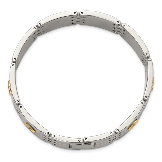 Chisel Stainless Steel Polished with 14K Gold Accent and 1/15ct. Diamond 8.5 inch Link Bracelet