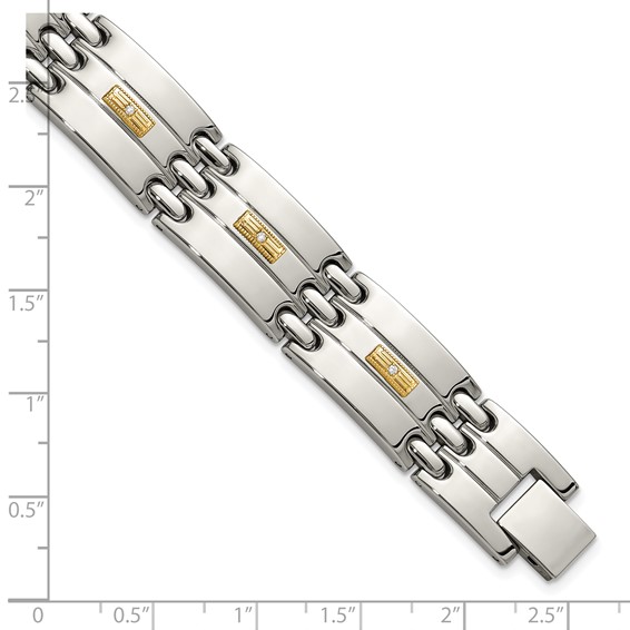 Chisel Stainless Steel Polished with 14K Gold Accent and 1/15ct. Diamond 8.5 inch Link Bracelet