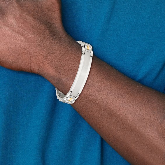 Chisel Stainless Steel Brushed and Polished with Diamond-cut 14K Gold Accent 8.5 inch ID Link Bracelet