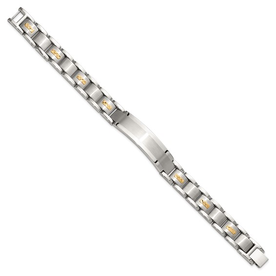 Chisel Stainless Steel Brushed and Polished with Diamond-cut 14K Gold Accent 8.5 inch ID Link Bracelet