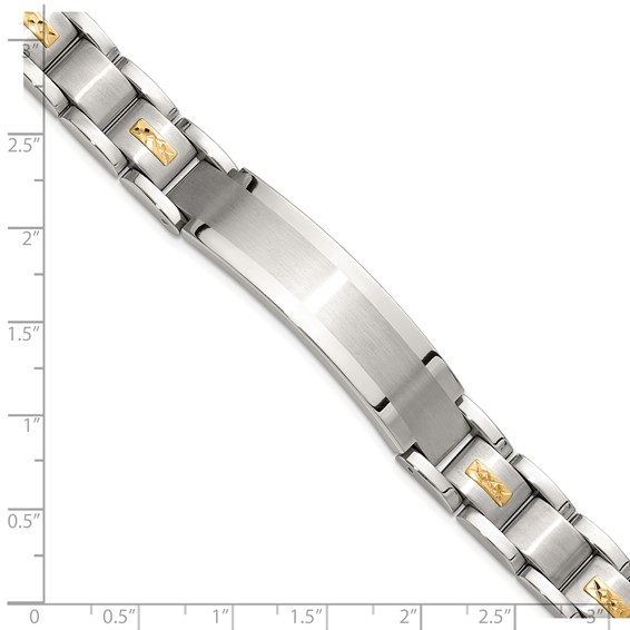 Chisel Stainless Steel Brushed and Polished with Diamond-cut 14K Gold Accent 8.5 inch ID Link Bracelet
