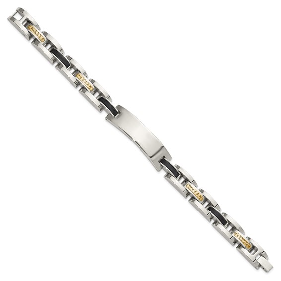 Chisel Stainless Steel Polished with 14K Gold Accent and Onyx 8.75 inch ID Link Bracelet