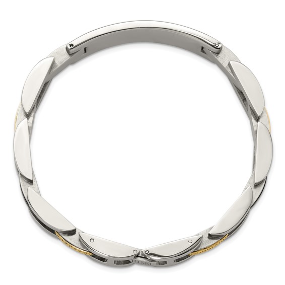 Chisel Stainless Steel Polished with 14K Gold Accent and Onyx 8.75 inch ID Link Bracelet