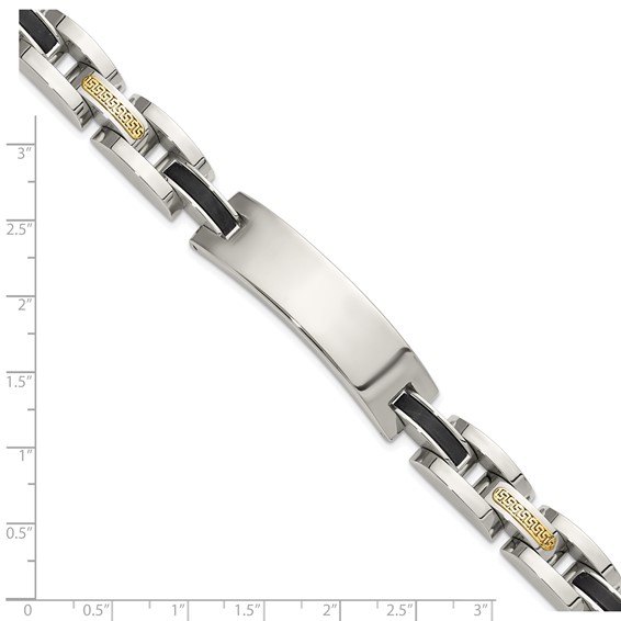 Chisel Stainless Steel Polished with 14K Gold Accent and Onyx 8.75 inch ID Link Bracelet