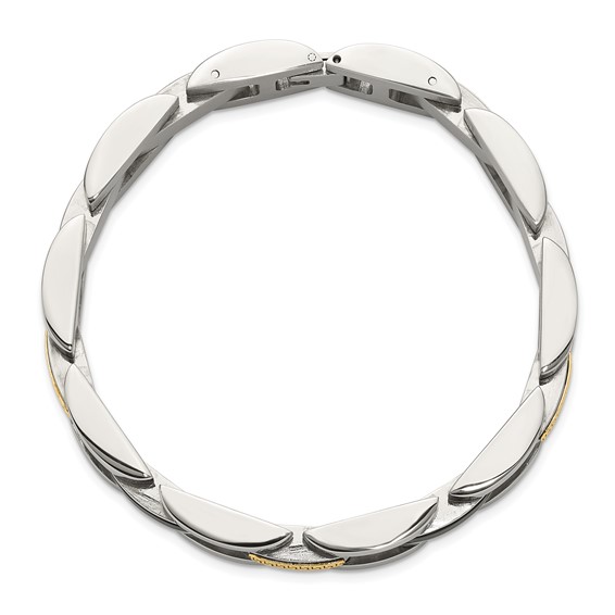 Chisel Stainless Steel Polished with 14K Gold Accent and Onyx 8.25 inch Link Bracelet