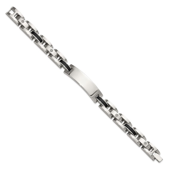 Chisel Stainless Steel Polished with 14K White Gold Accent and .02ct Diamond and Onyx 8.75 inch Bracelet
