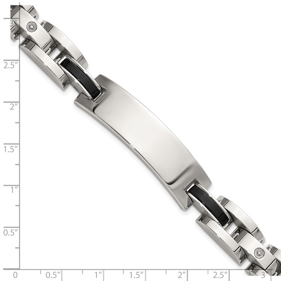 Chisel Stainless Steel Polished with 14K White Gold Accent and .02ct Diamond and Onyx 8.75 inch Bracelet