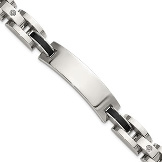 Chisel Stainless Steel Polished with 14K White Gold Accent and .02ct Diamond and Onyx 8.75 inch Bracelet