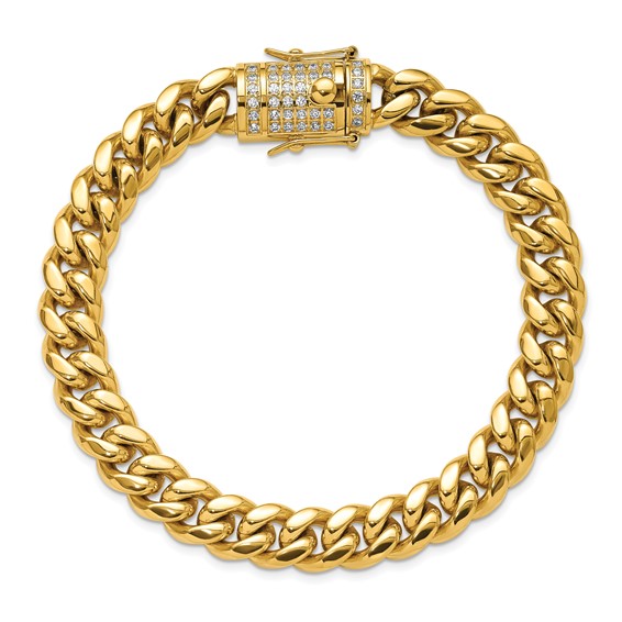 Chisel Stainless Steel Polished Yellow IP-plated with CZ 9.25 inch Curb Link Bracelet