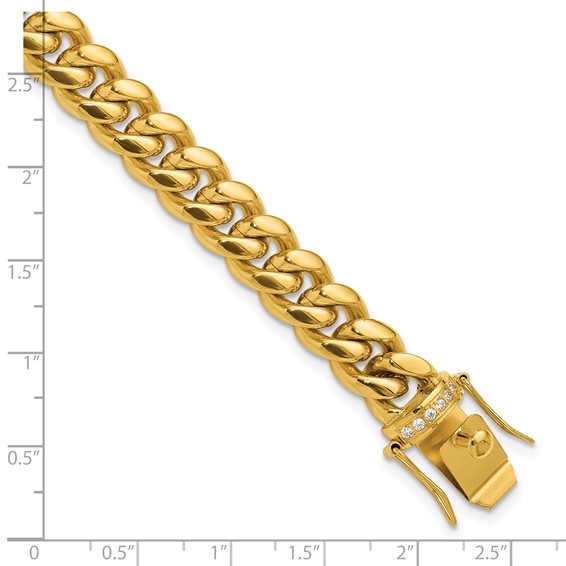 Chisel Stainless Steel Polished Yellow IP-plated with CZ 9.25 inch Curb Link Bracelet